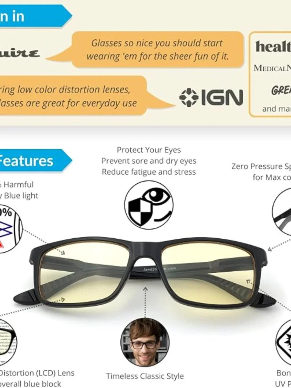 J+S Vision Blue Light Blocking Glasses - NWOT in case